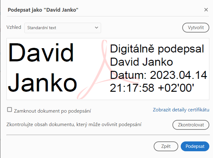 Ukážka elektronického podpisu Davida Janka - Kybernetická bezpečnosť - Kybernetická bezpečnosť