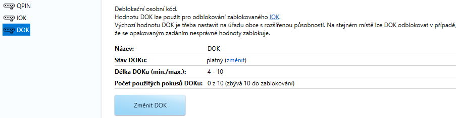 zobrazenie informačného okna na nastavenie kódu DOK - Kvalifikovaný elektronický podpis