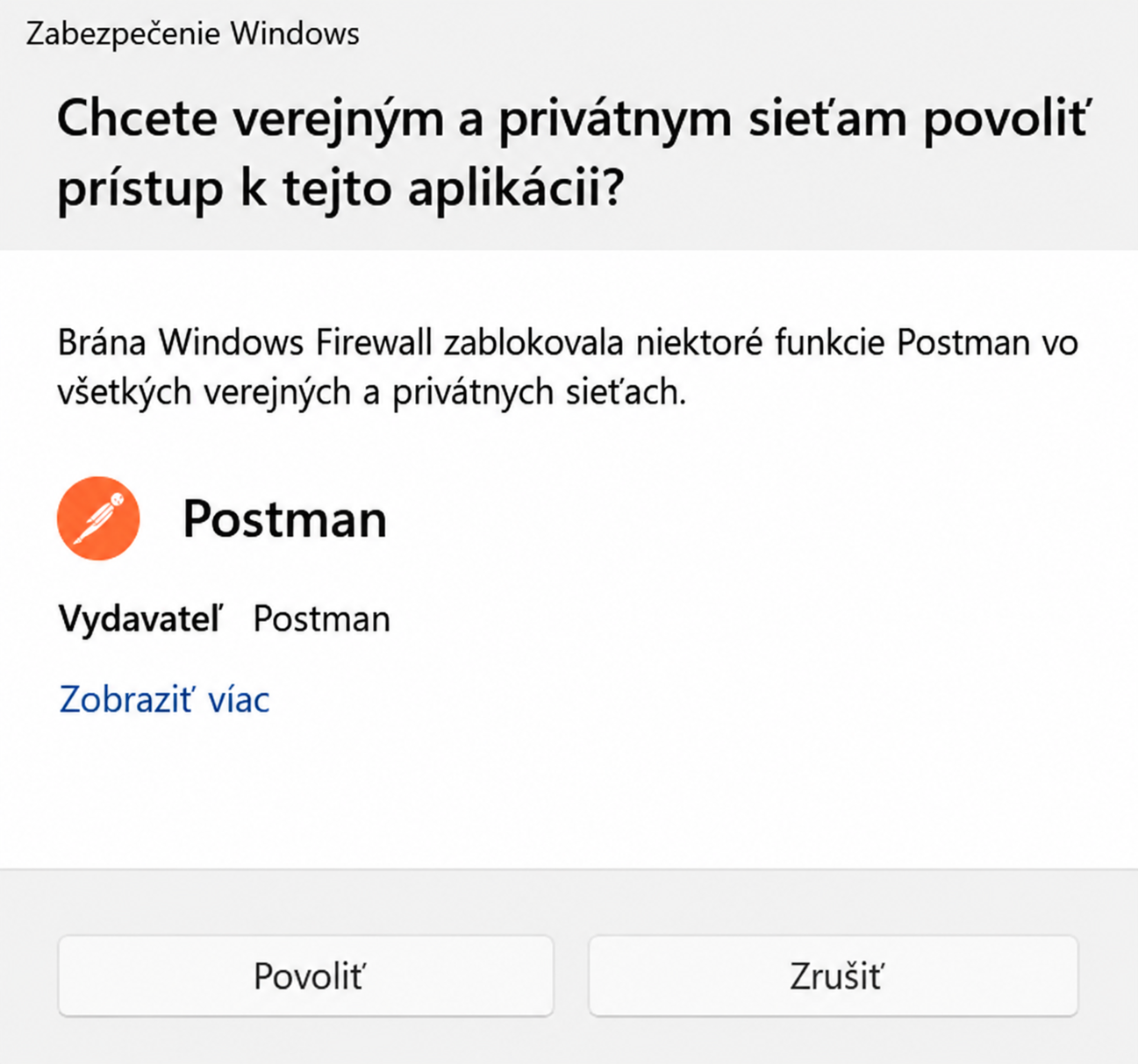 Okno Windows firewallu – povolenie aplikácie Postman - Kybernetická bezpečnosť a NIS2