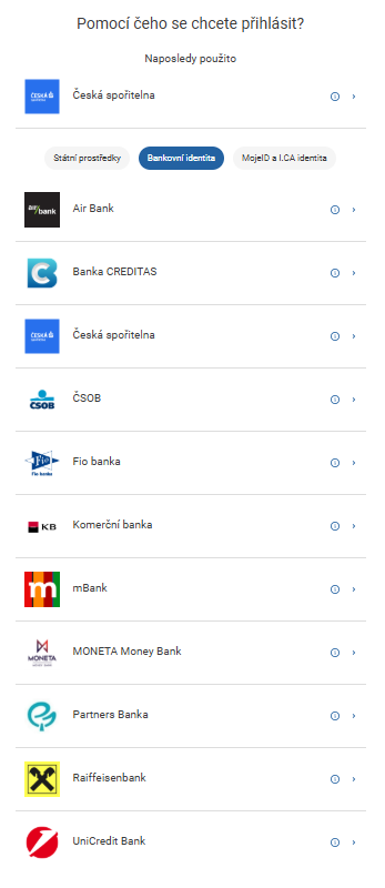 Prihlásenie bankovou identitou - Elektronická identita občana - Elektronická identita občana