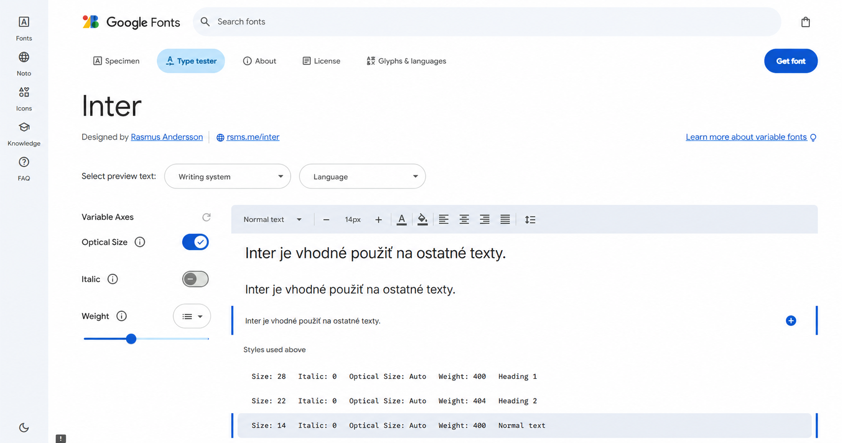 Ukážka písma Inter v službe Google Fonts - Projekt e-shop s využitím AI