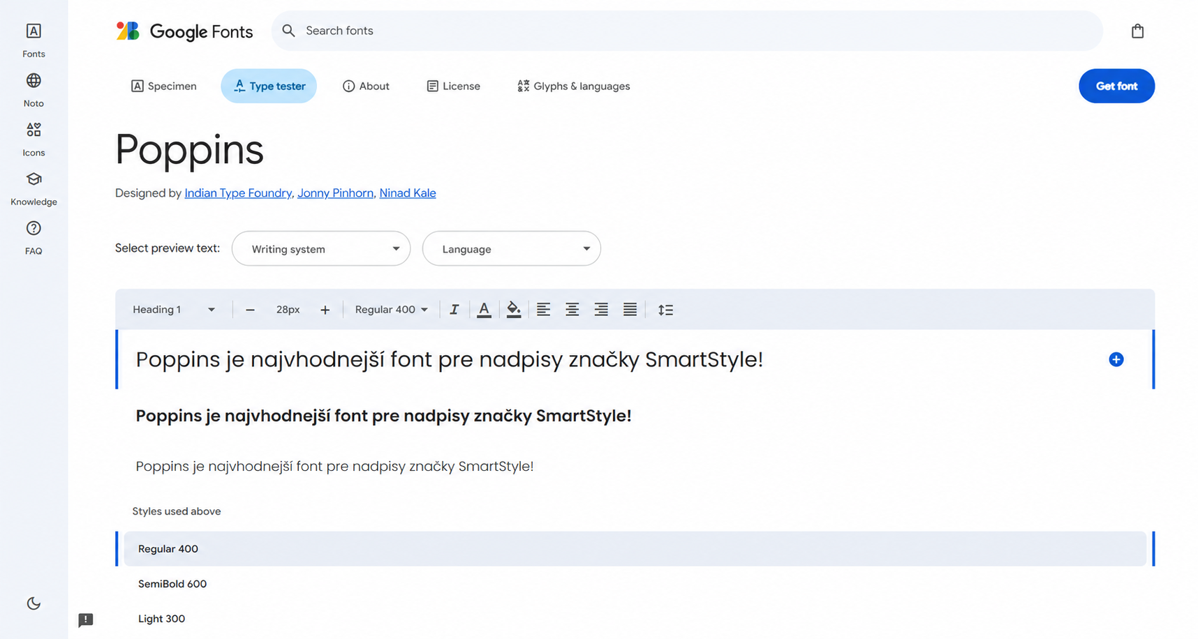 Ukážka písma Poppins v službe Google Fonts - Projekt e-shop s využitím AI