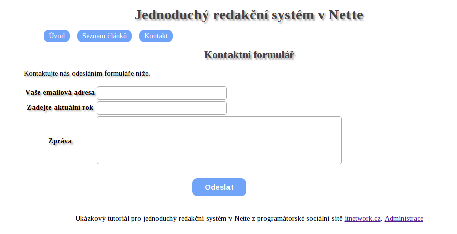 Stránka s kontaktným formulárom - Základy Nette frameworku