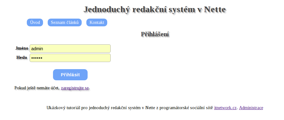 Prihlásenie používateľa do Nette aplikácie