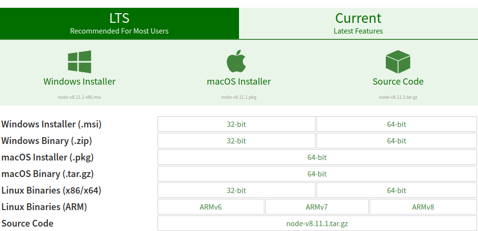 Stiahnutie inštalátora Node.js - Node.js