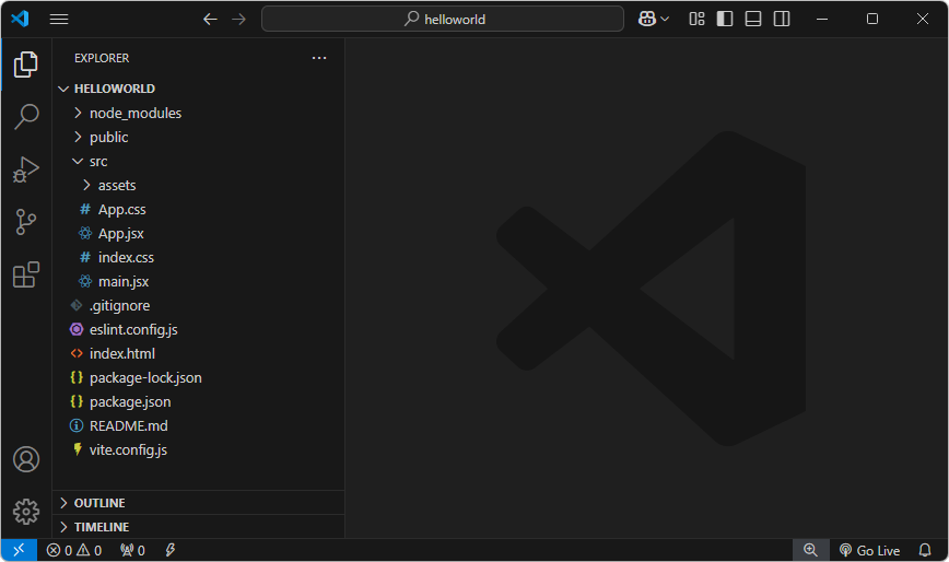 Visual Studio Code s otvoreným Vite projektom - Základy React