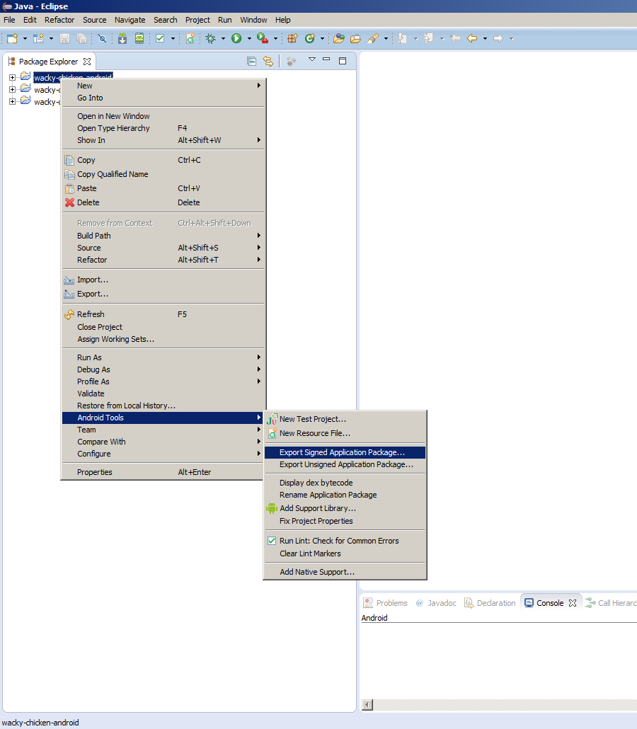 Postup exportovania balíčku - Programujeme Android hru
