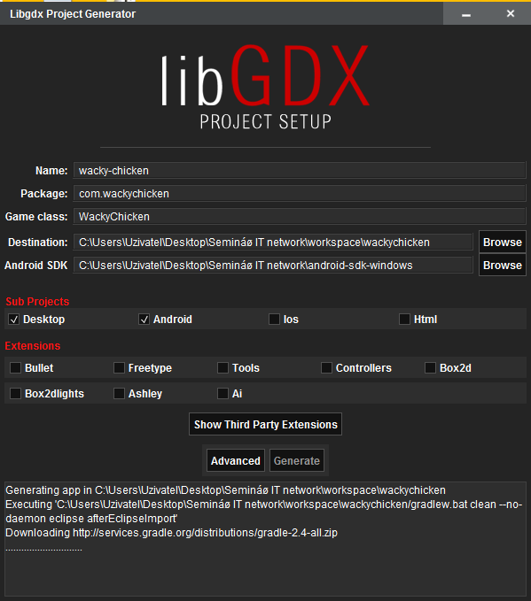 Libgdx sťahuje grádl - Programujeme Android hru
