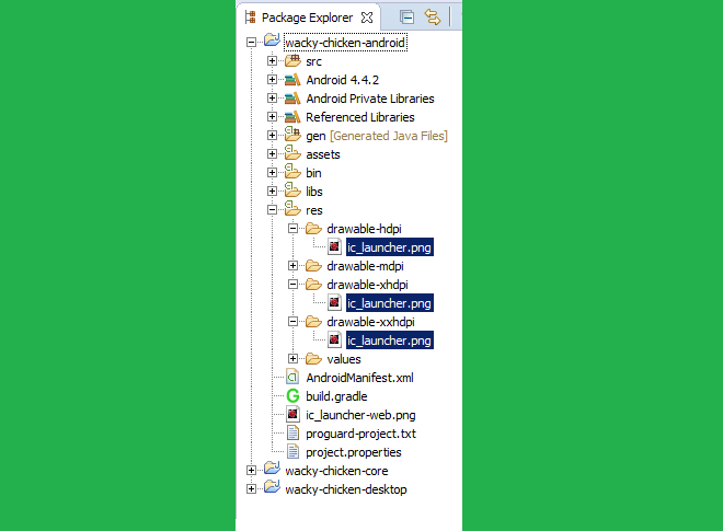 Súbory východiskových ikon nahradíme našimi - Programujeme Android hru