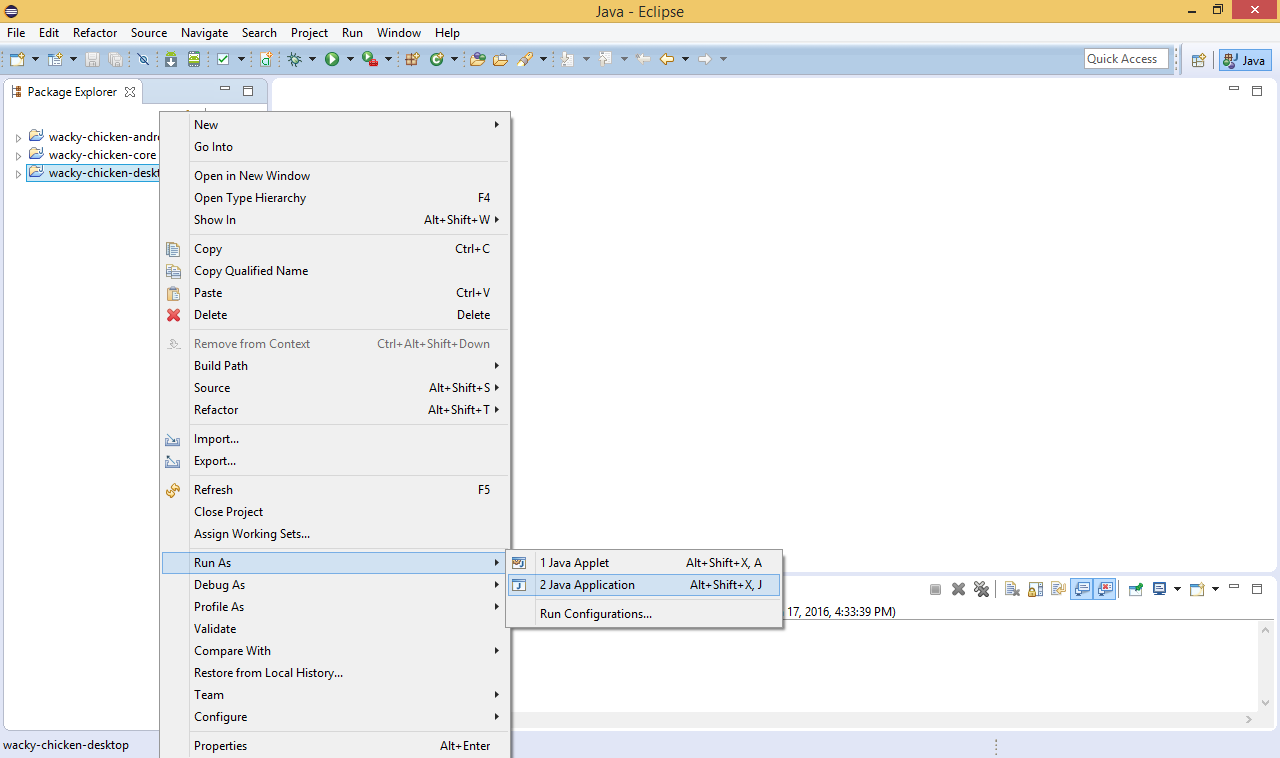 Vyberieme spustiť ako Java aplikácie - Programujeme Android hru