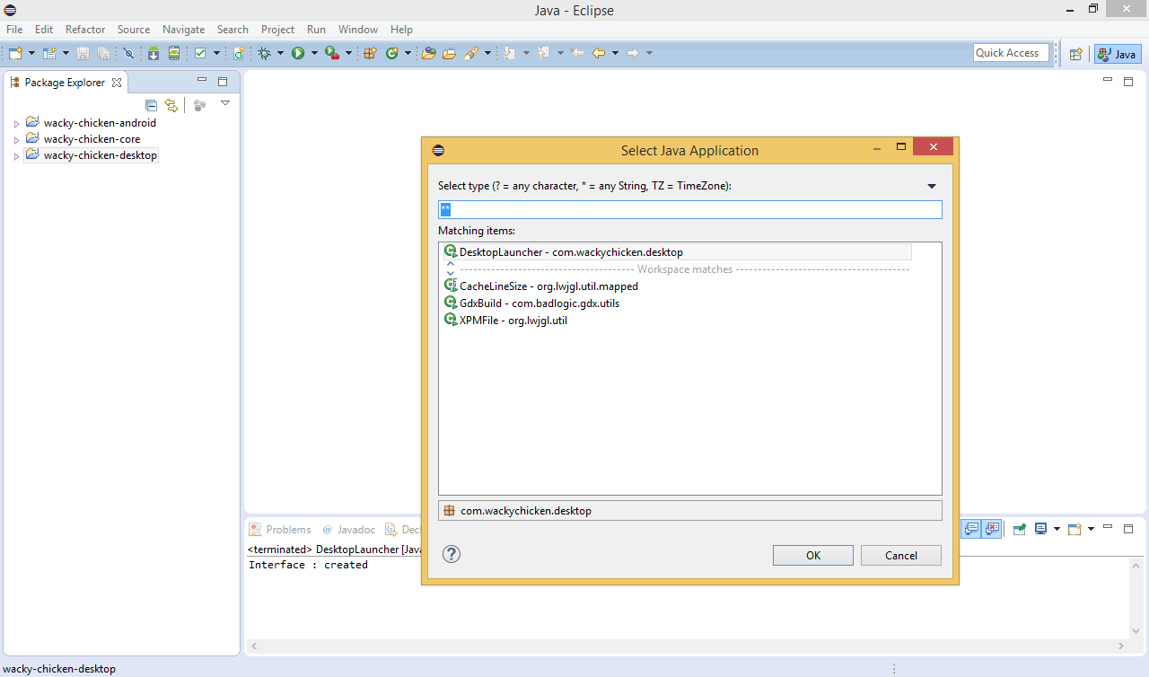 spustiť DestkopLauncher - Programujeme Android hru