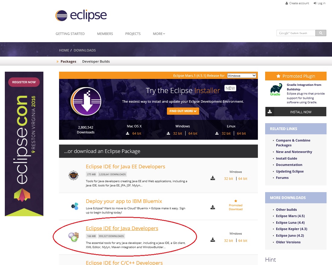 Obyčajné Eclipse IDE for Java developers - Programujeme Android hru