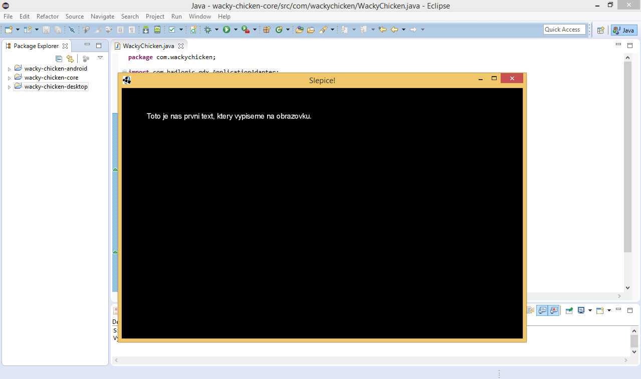 Úspešne sme vypísali text na obrazovku - Programujeme Android hru