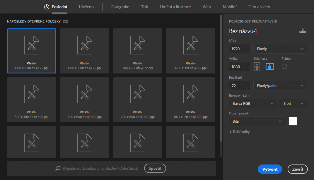 Vytvorenie nového dokumentu v Adobe Photoshop - Základy Adobe Photoshop