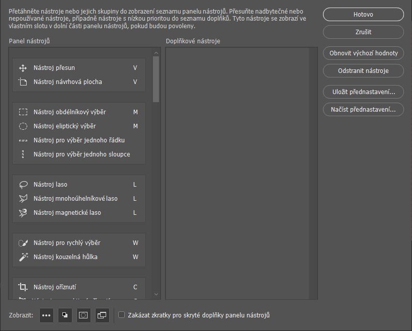 Prispôsobenie panela nástrojov v Adobe Photoshop - Základy Adobe Photoshop