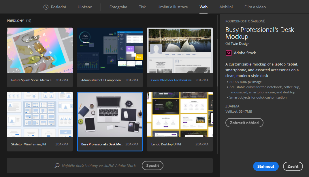 Šablóny dokumentov pre Adobe Photoshop - Základy Adobe Photoshop