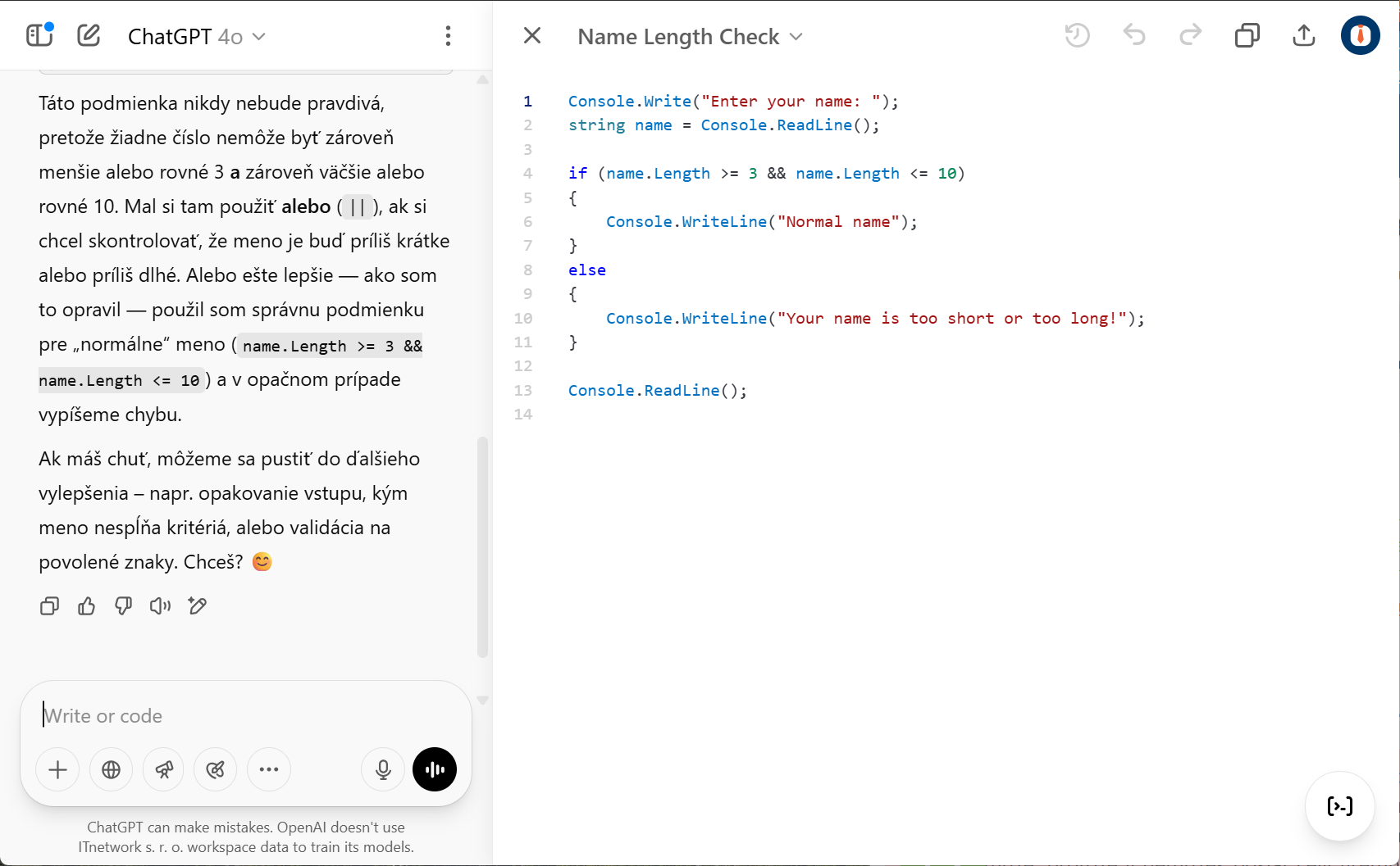 Editácia kódu v Canvase - Základná konštrukcia jazyka C# .NET