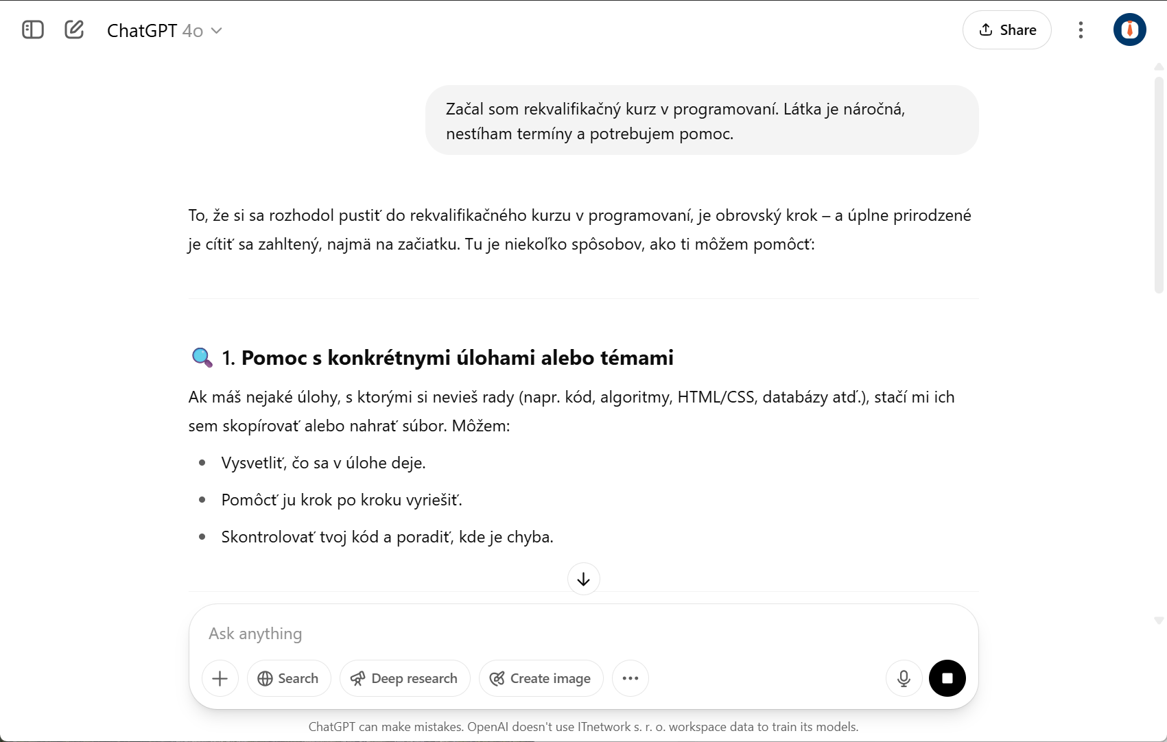 Odpoveď ChatGPT na zadaný prompt - Základné konštrukcie jazyka Python