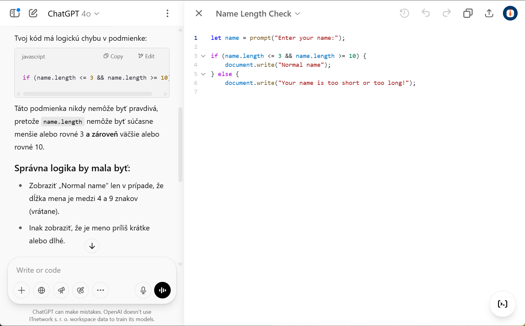 Editácia kódu v Canvase - Základné konštrukcie jazyka JavaScript