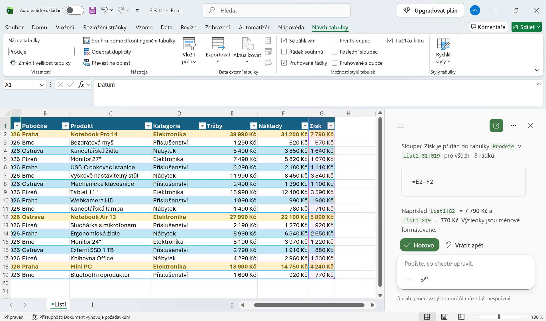 Vytvorenie výpočtu pomocou Copilotu - Základy Microsoft Excel - Základy Microsoft Excel