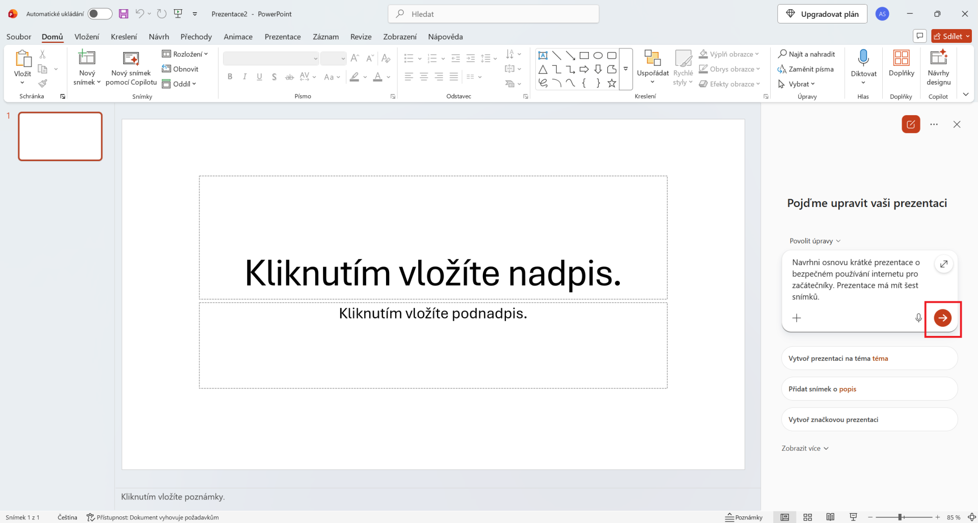 Prvý prompt zadaný Copilotu v PowerPointe  - Základy Microsoft PowerPoint - Základy Microsoft PowerPoint