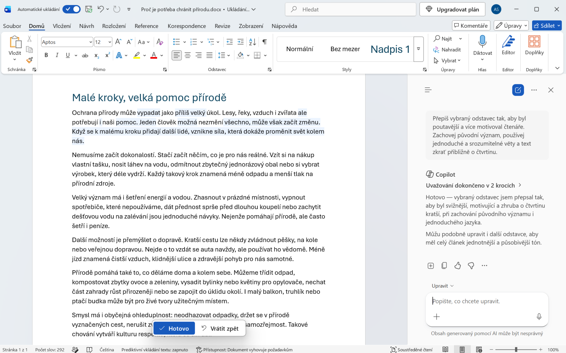 Odsek upravený pomocou Copilotu - Základy Microsoft Word - Základy Microsoft Word