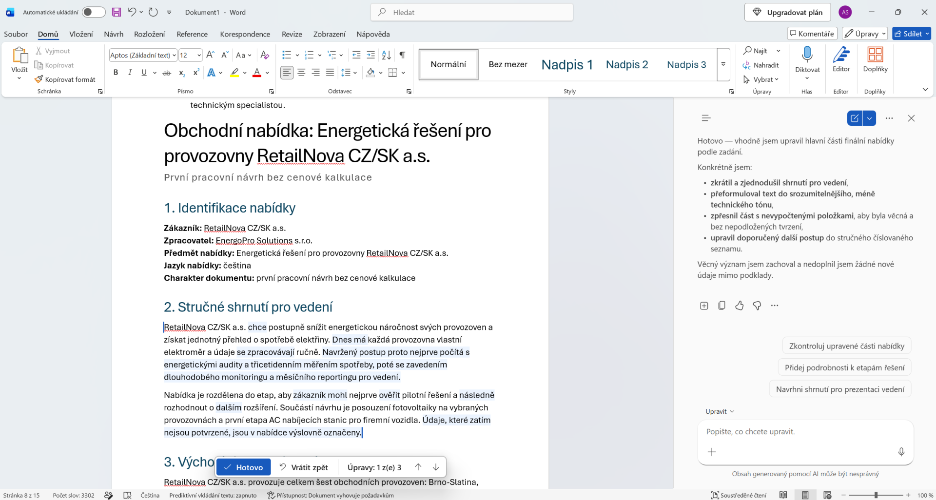 Preformulovanie označenej časti obchodnej ponuky pomocou Copilotu - Základy Microsoft Word - Základy Microsoft Word