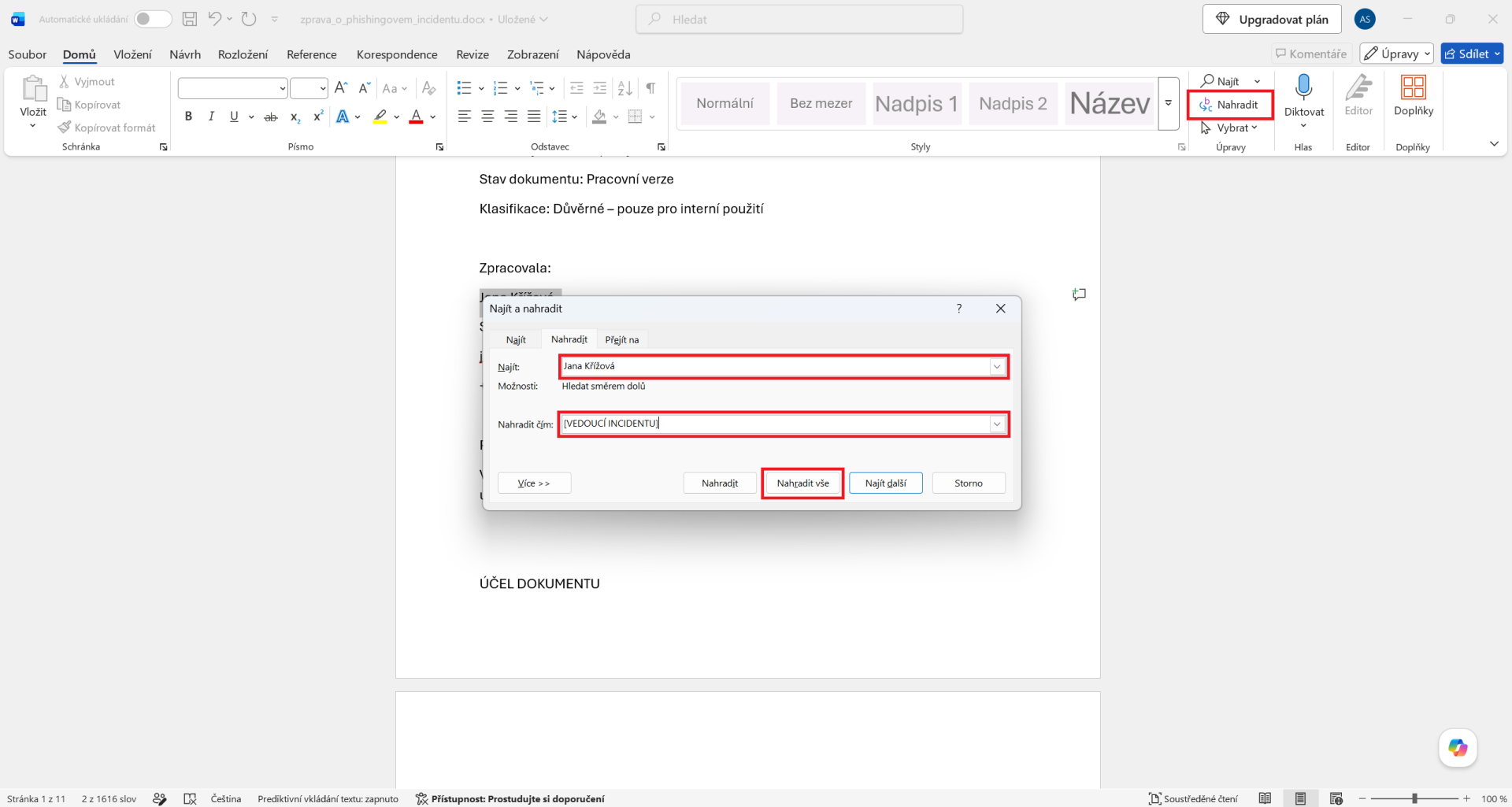 Anonymizácia osobných údajov pomocou funkcie Nájsť a nahradiť - Základy Microsoft Word - Základy Microsoft Word