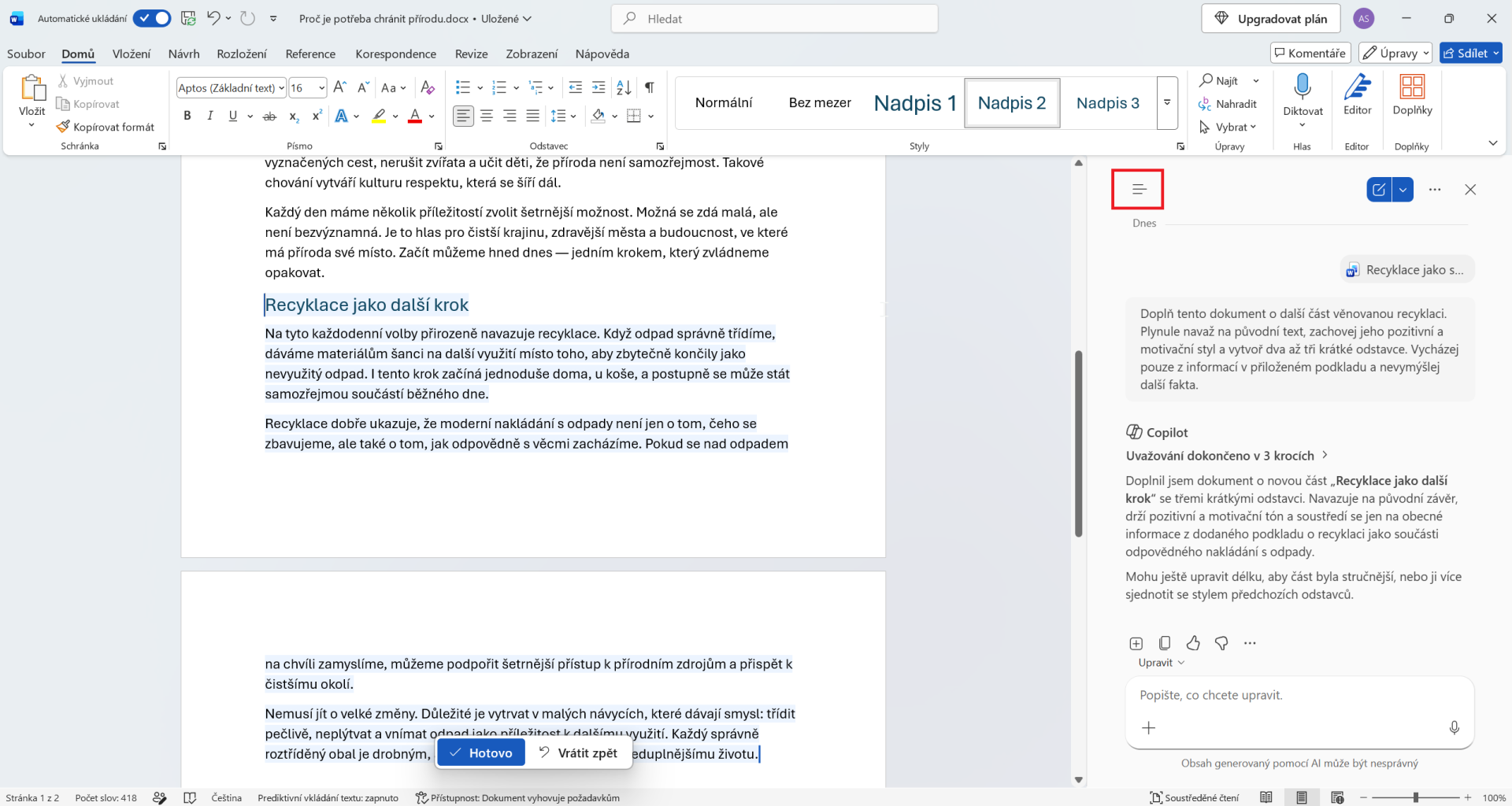 Otvorenie histórie chatov v Copilote - Základy Microsoft Word - Základy Microsoft Word