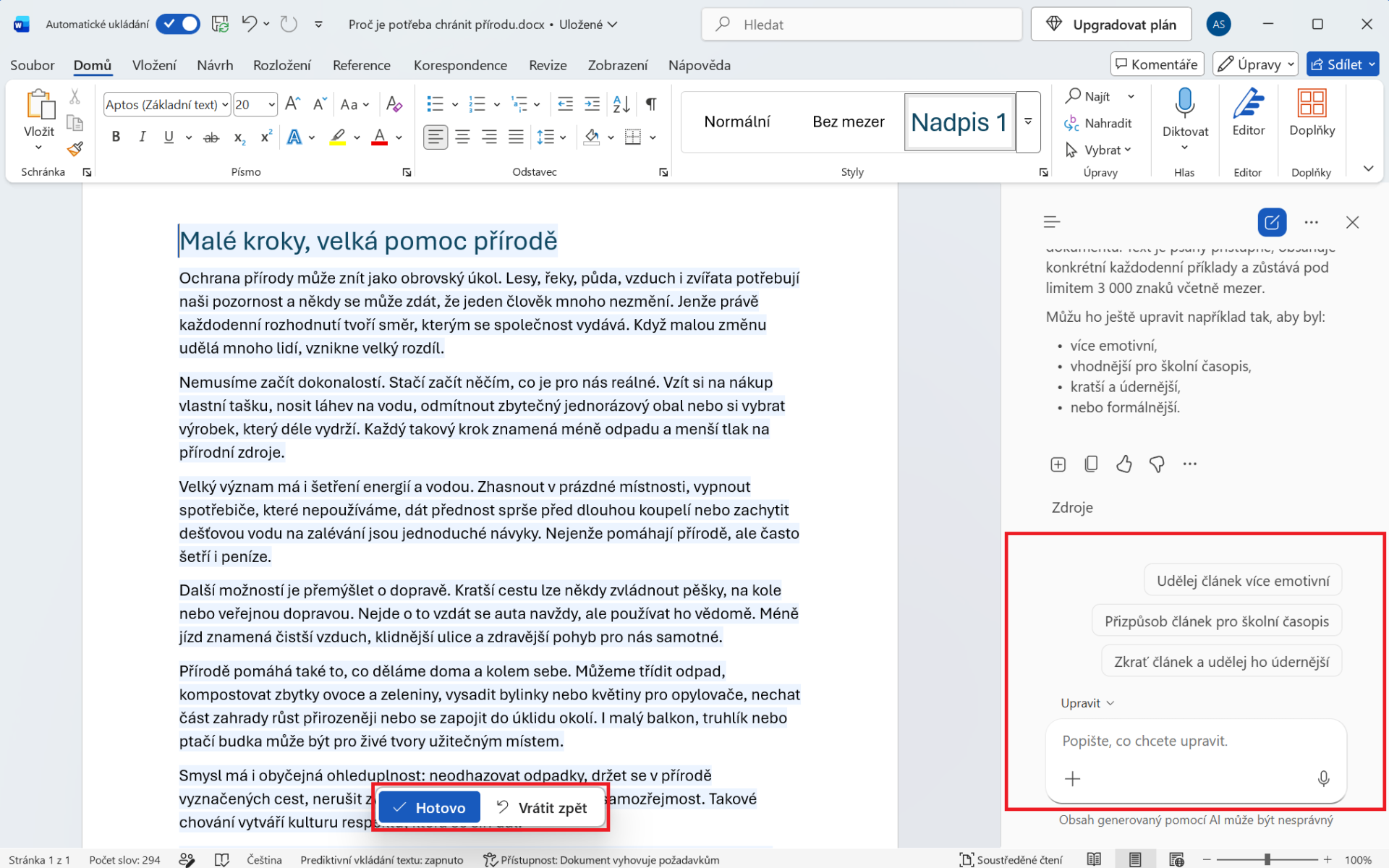 Úprava promptu a možnosť vrátenia zmien - Základy Microsoft Word - Základy Microsoft Word