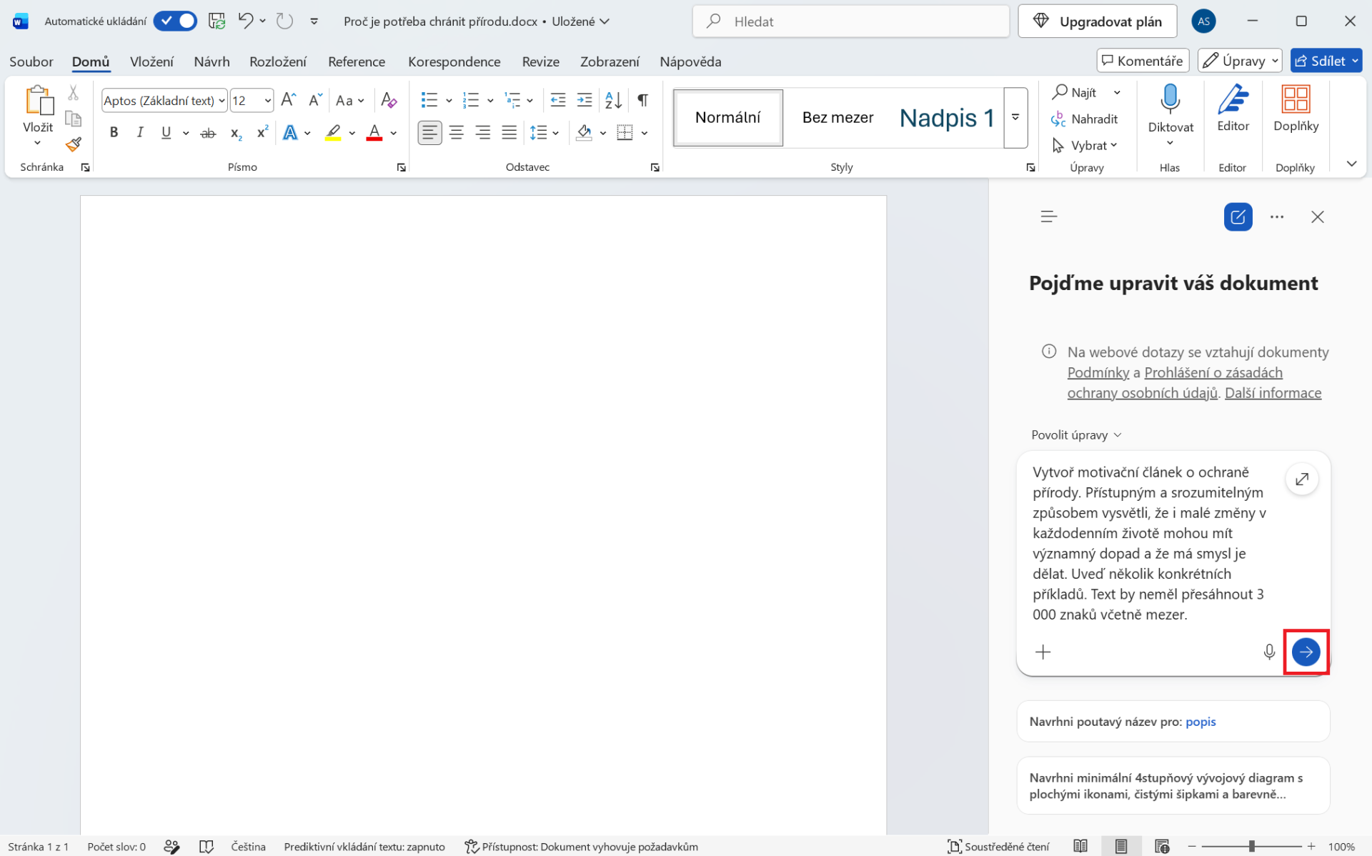 Odoslanie prvého promptu - Základy Microsoft Word - Základy Microsoft Word