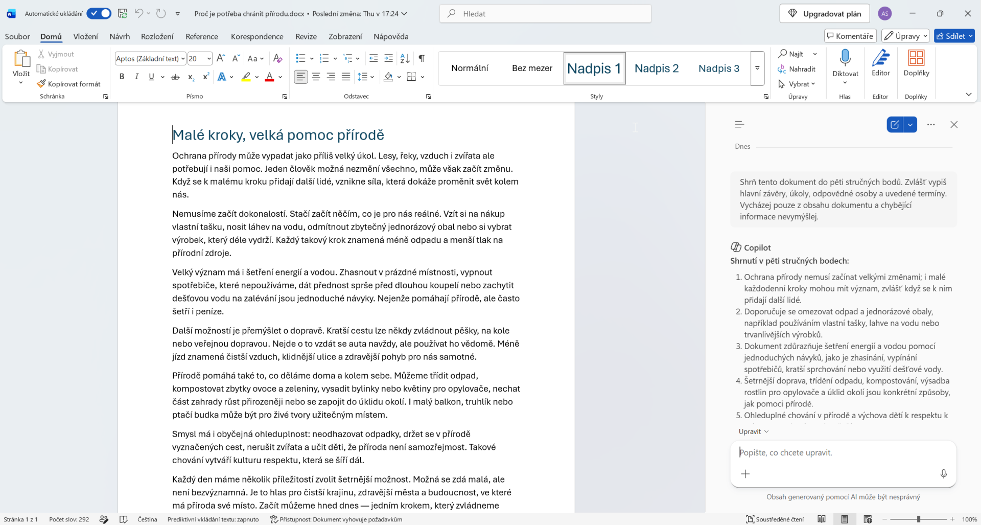 Prompt na zhrnutie dokumentu - Základy Microsoft Word - Základy Microsoft Word