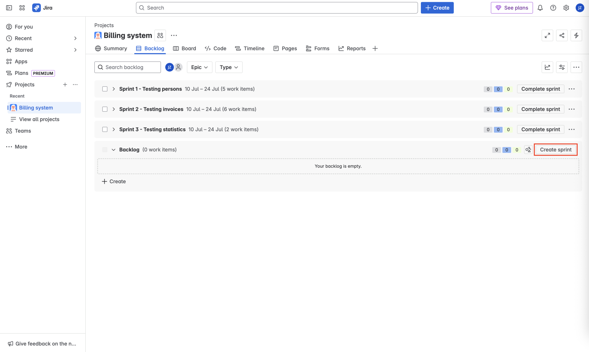 Vytvorenie nového šprintu - Praktické testovanie projektov - Automatizované testovanie