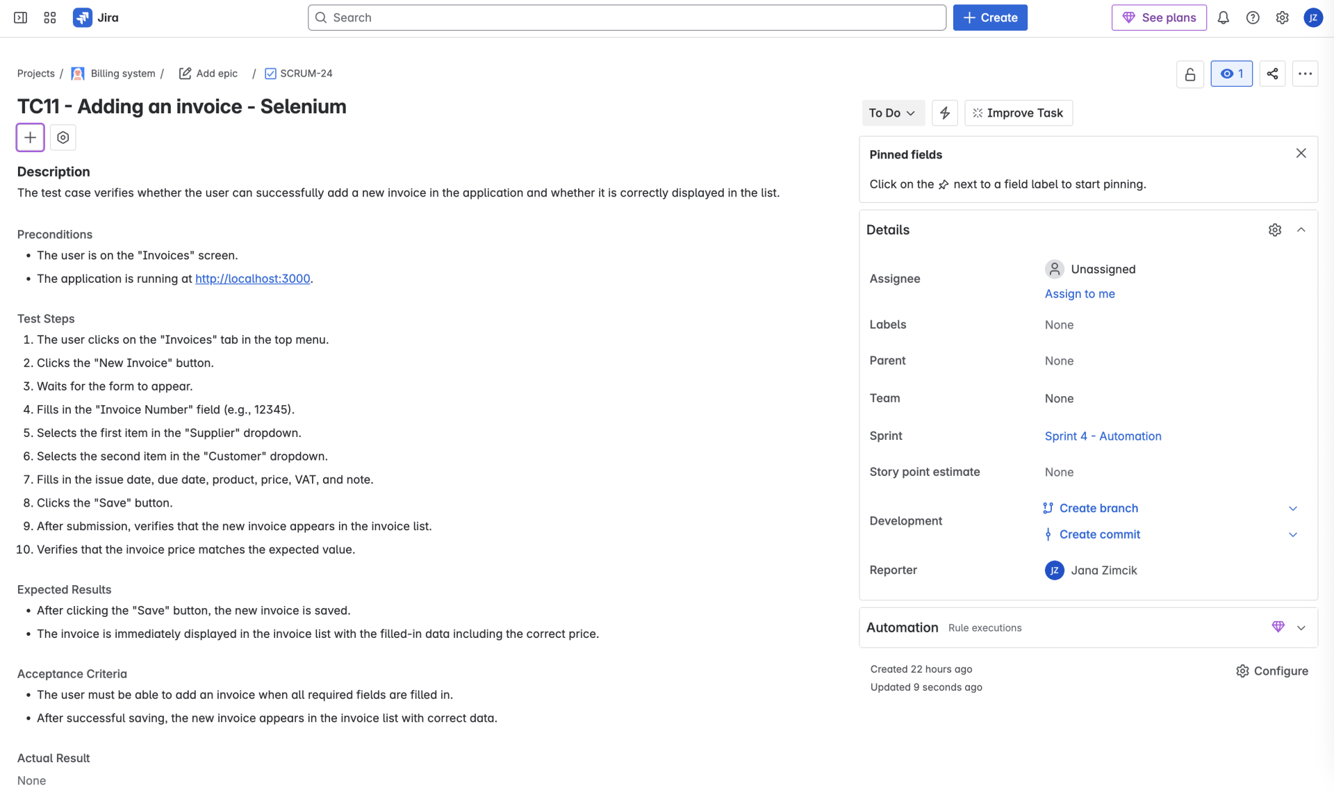 TC11 – Adding an invoice – Selenium - Praktické testovanie projektov - Automatizované testovanie