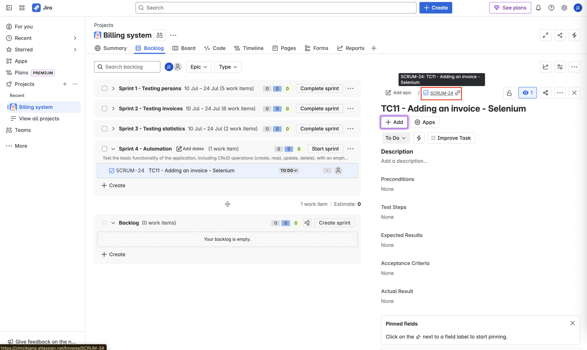 Otvorenie testovacieho prípadu v samostatnom okne - Praktické testovanie projektov - Automatizované testovanie