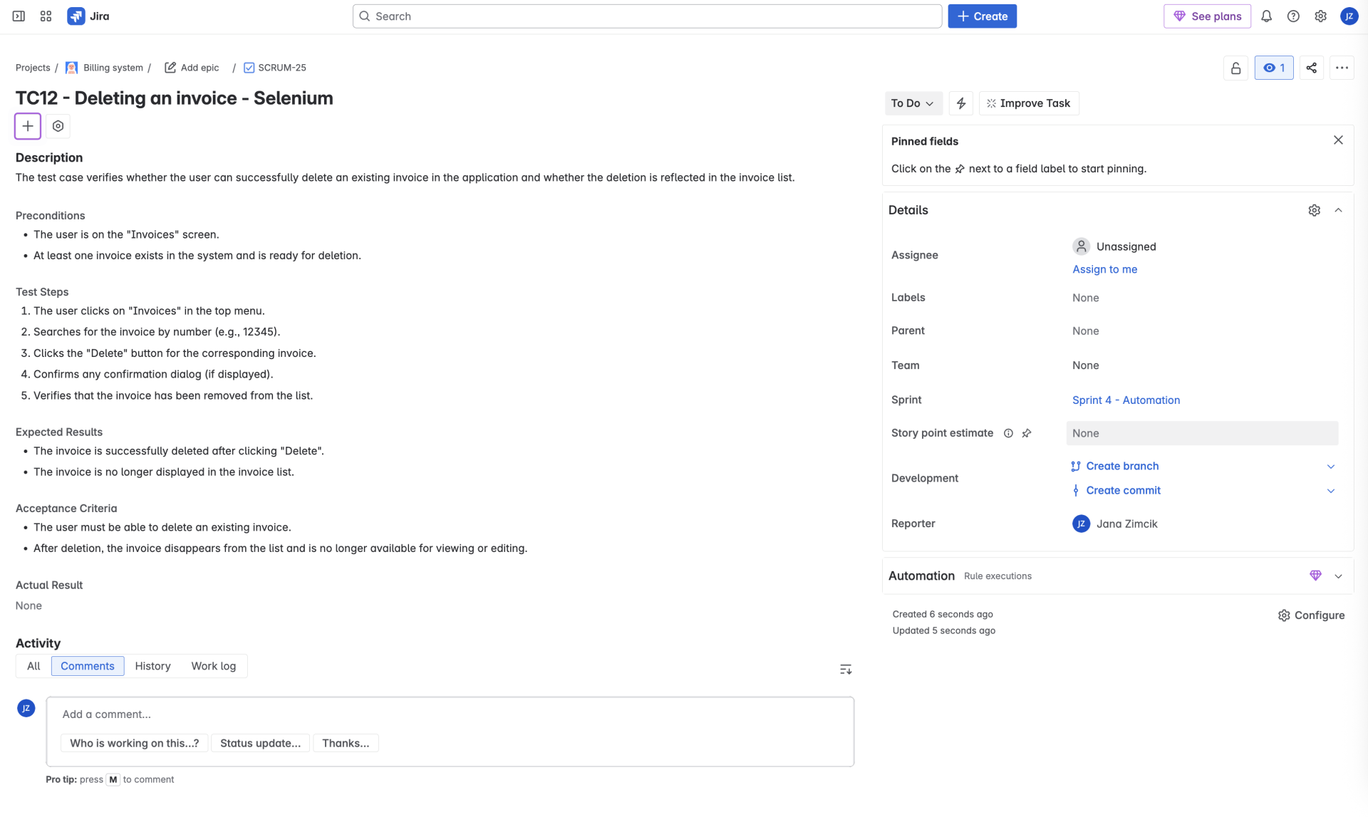 TC12 – Deleting an invoice – Selenium - Praktické testovanie projektov - Automatizované testovanie