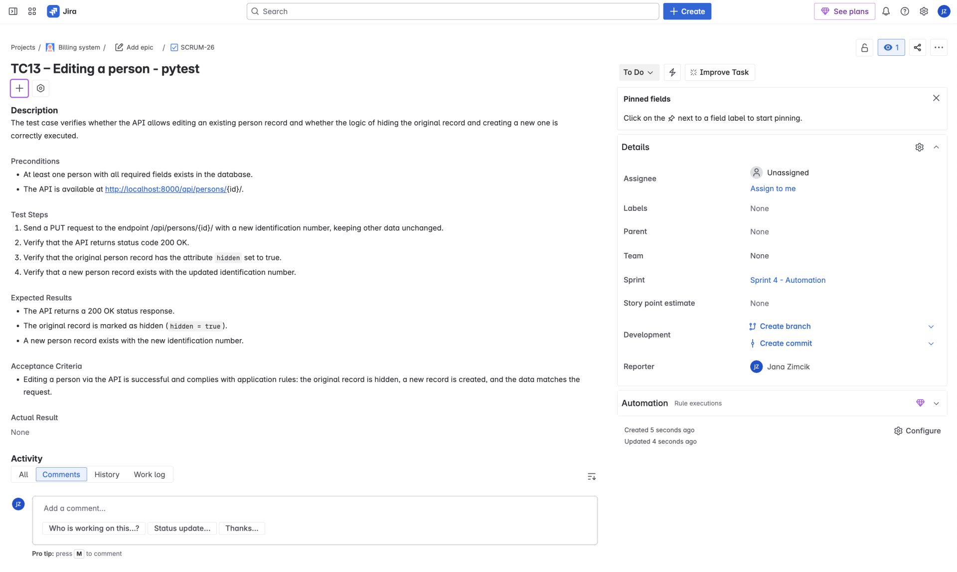 TC13 – Editing a person – pytest - Praktické testovanie projektov - Automatizované testovanie