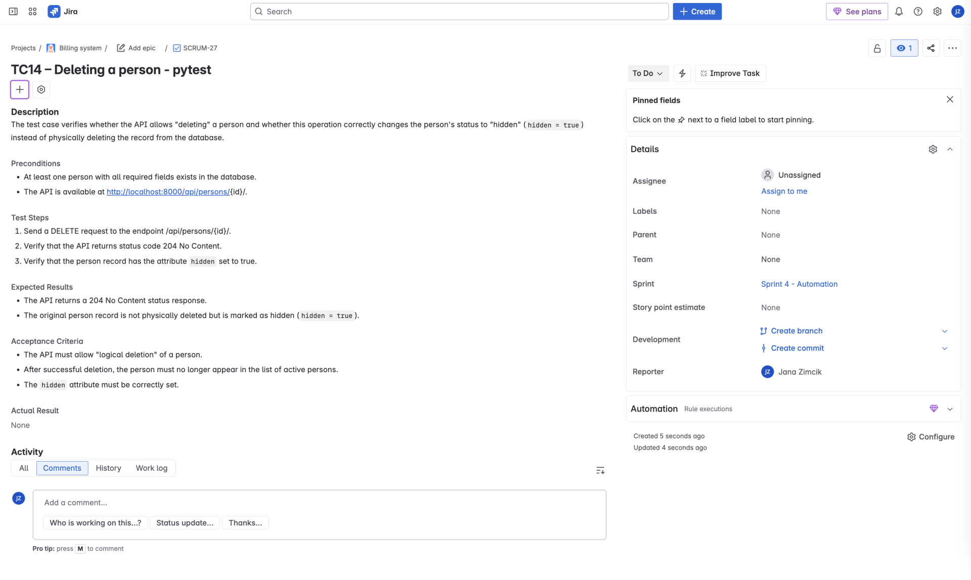 TC14 – Zmazanie osoby – pytest - Praktické testovanie projektov - Automatizované testovanie
