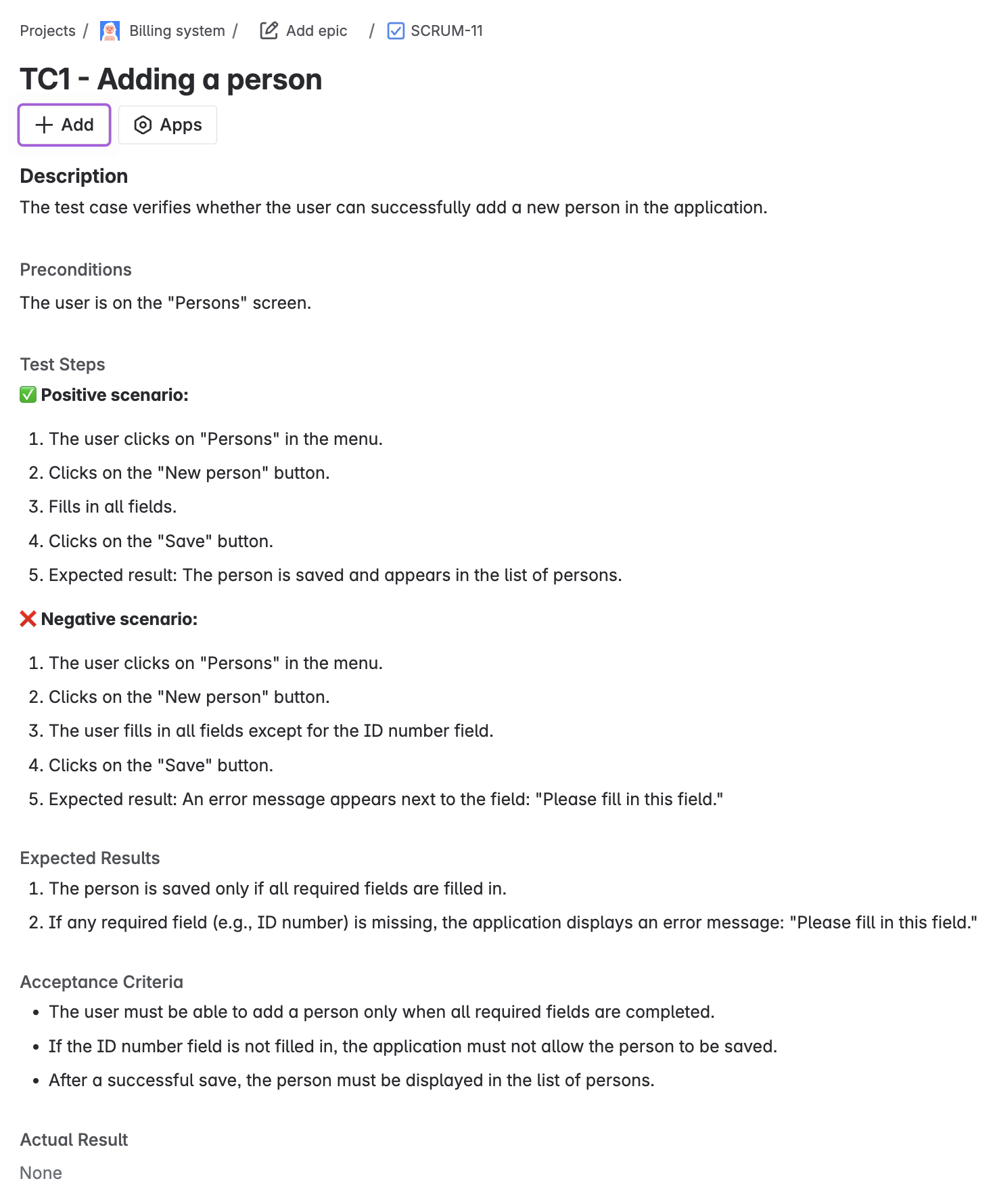 TC1 – Adding a person - Praktické testovanie projektov - Manuálne testovanie