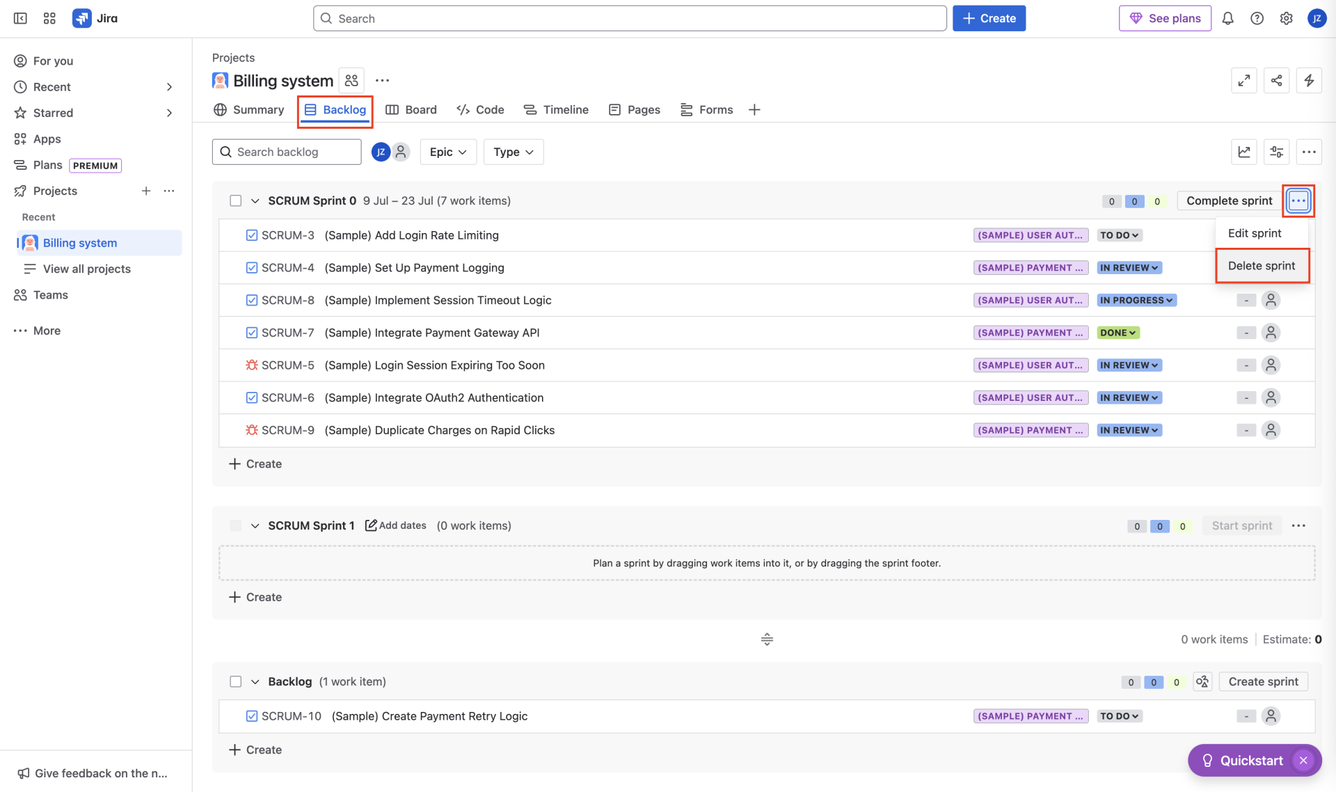 Zmazanie šprintu - Praktické testovanie projektov - Manuálne testovanie