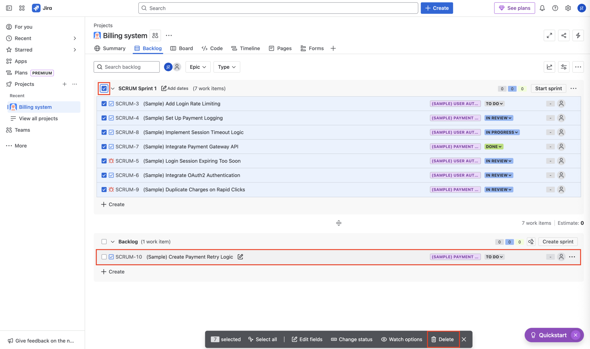 Zmazanie testovacích úloh - Praktické testovanie projektov - Manuálne testovanie