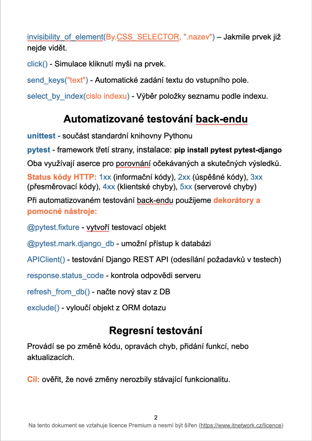 Ťahák Automatizované testovanie - Praktické testovanie projektov - Automatizované testovanie - Praktické testovanie projektov - Automatizované testovanie
