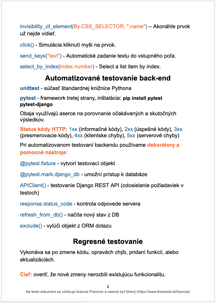 Ťahák Automatizované testovanie - Praktické testovanie projektov - Automatizované testovanie