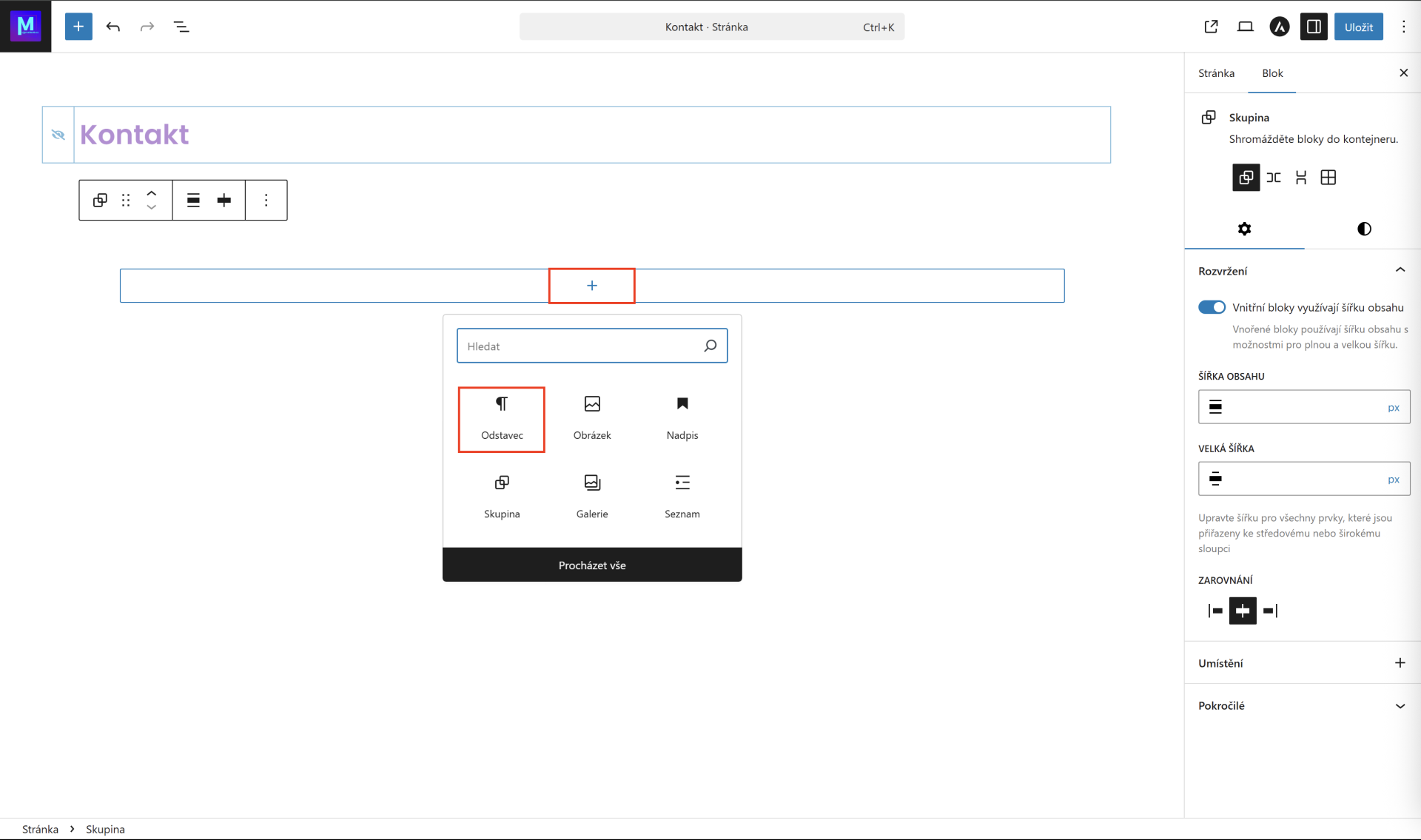 Pridanie odseku. - WordPress - Základy - WordPress - Základy