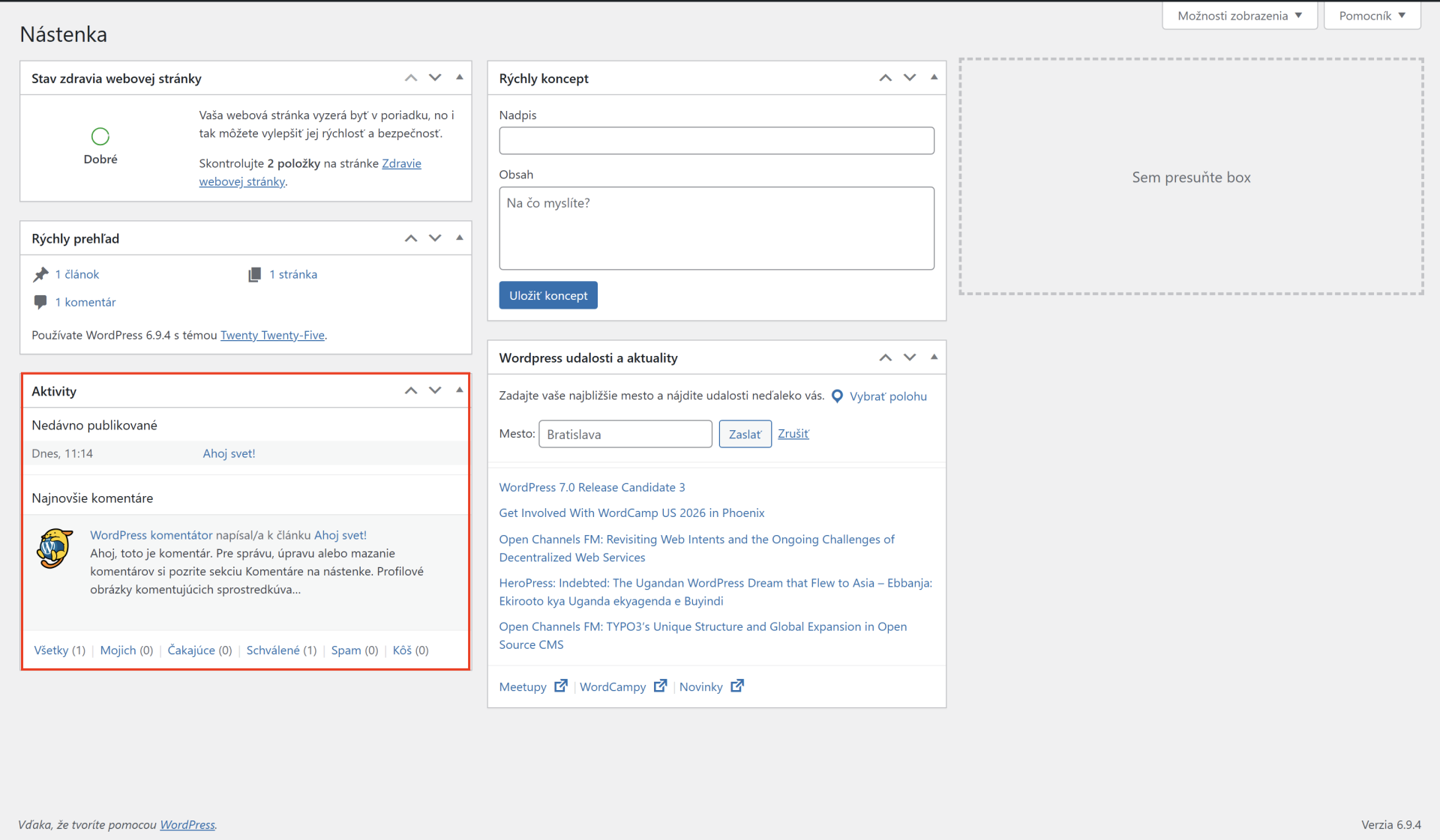 Nástenka – aktivity - WordPress - Základy