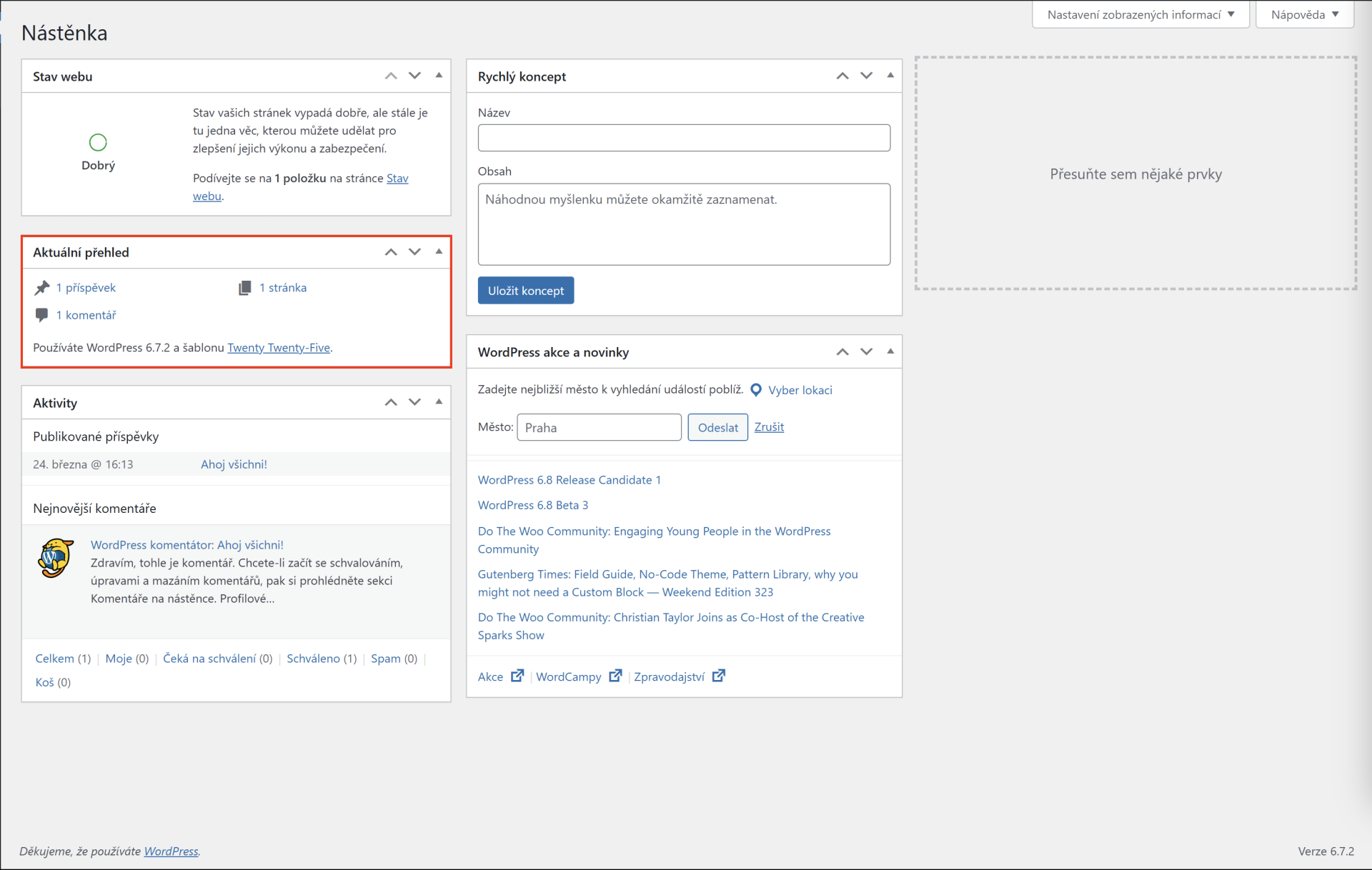 Nástenka – aktuálny prehľad - WordPress - Základy - WordPress - Základy
