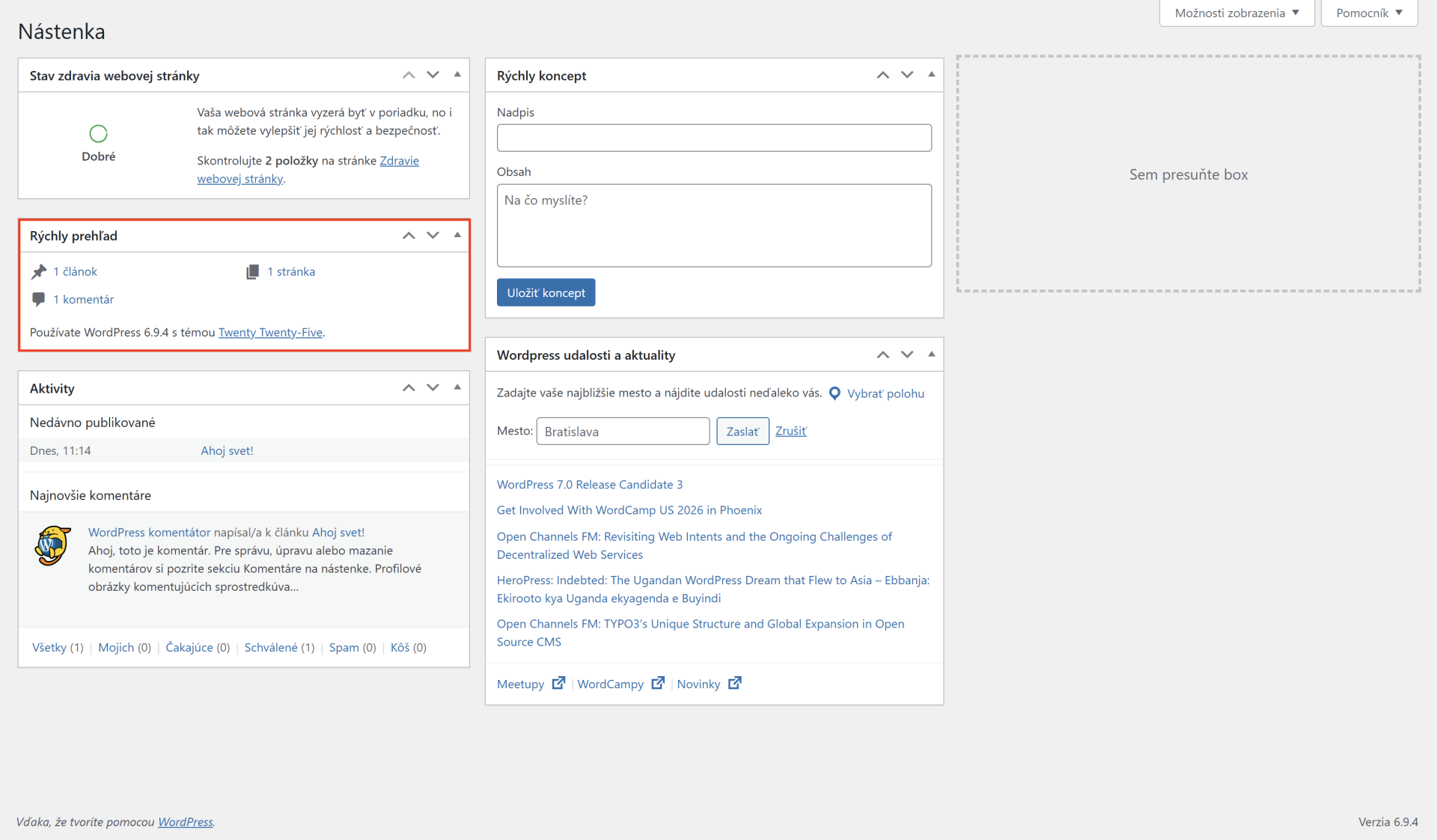 Nástenka – aktuálny prehľad - WordPress - Základy