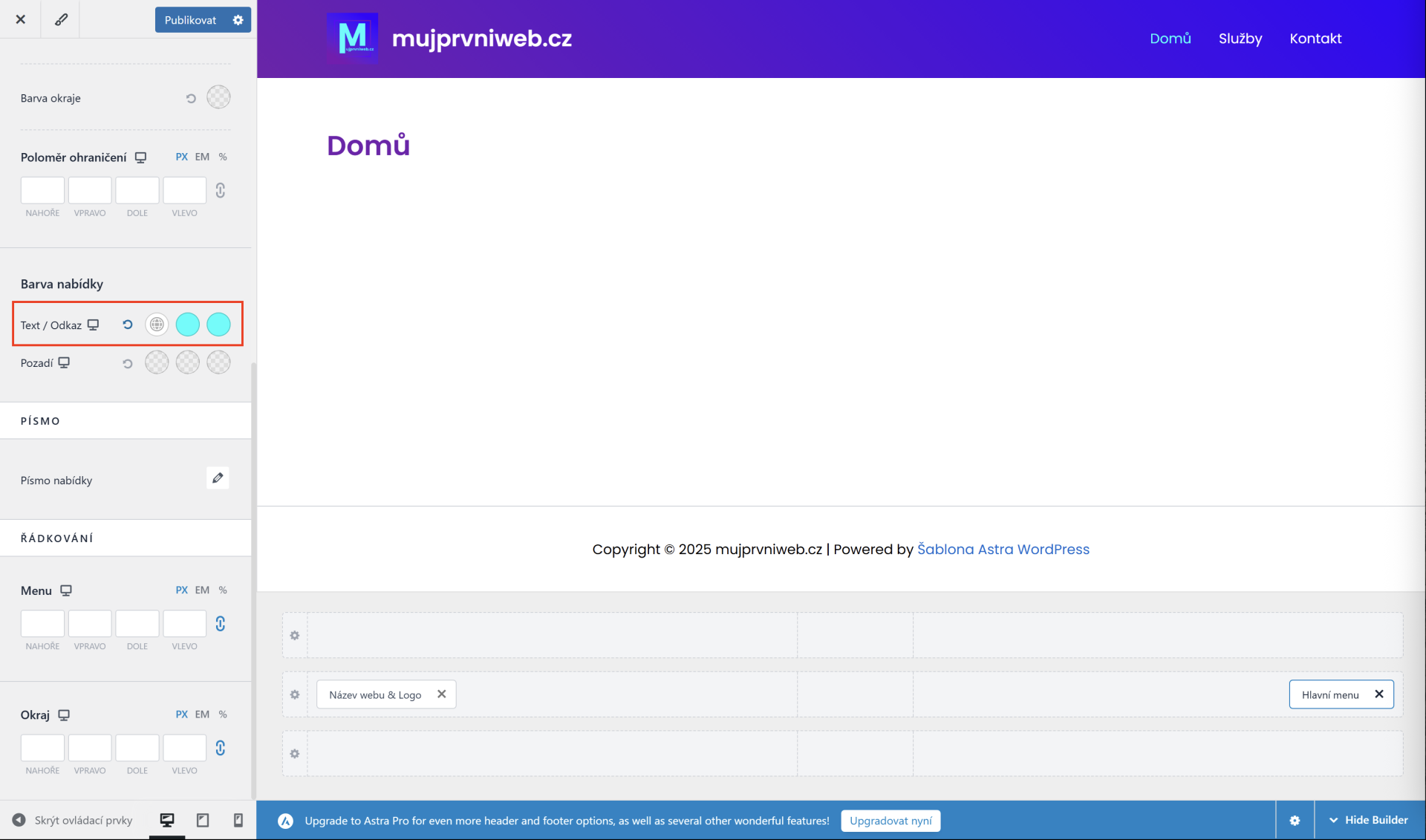Nastavenie farby položiek menu. - WordPress - Základy - WordPress - Základy