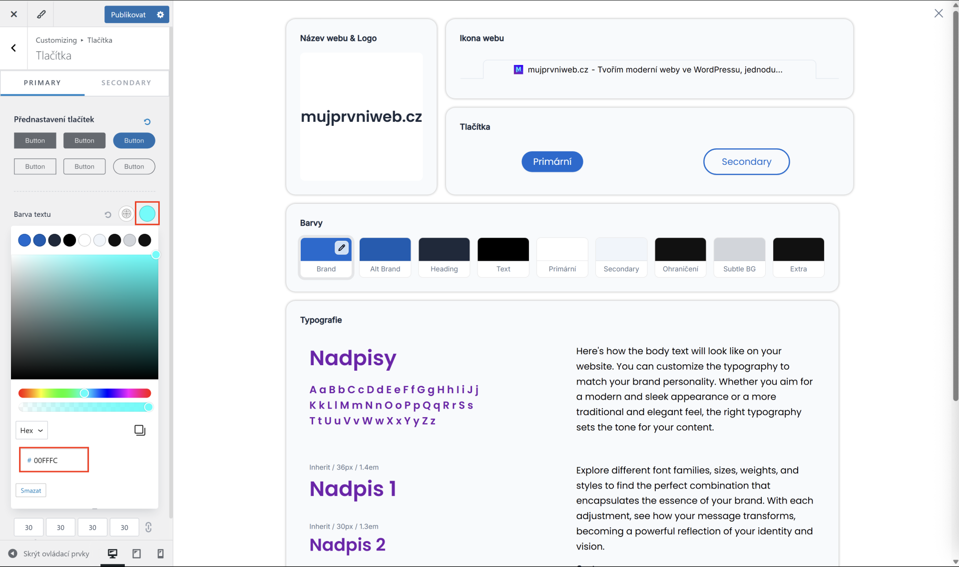 Farba textu tlačidla pri nabehnutí myšou. - WordPress - Základy - WordPress - Základy
