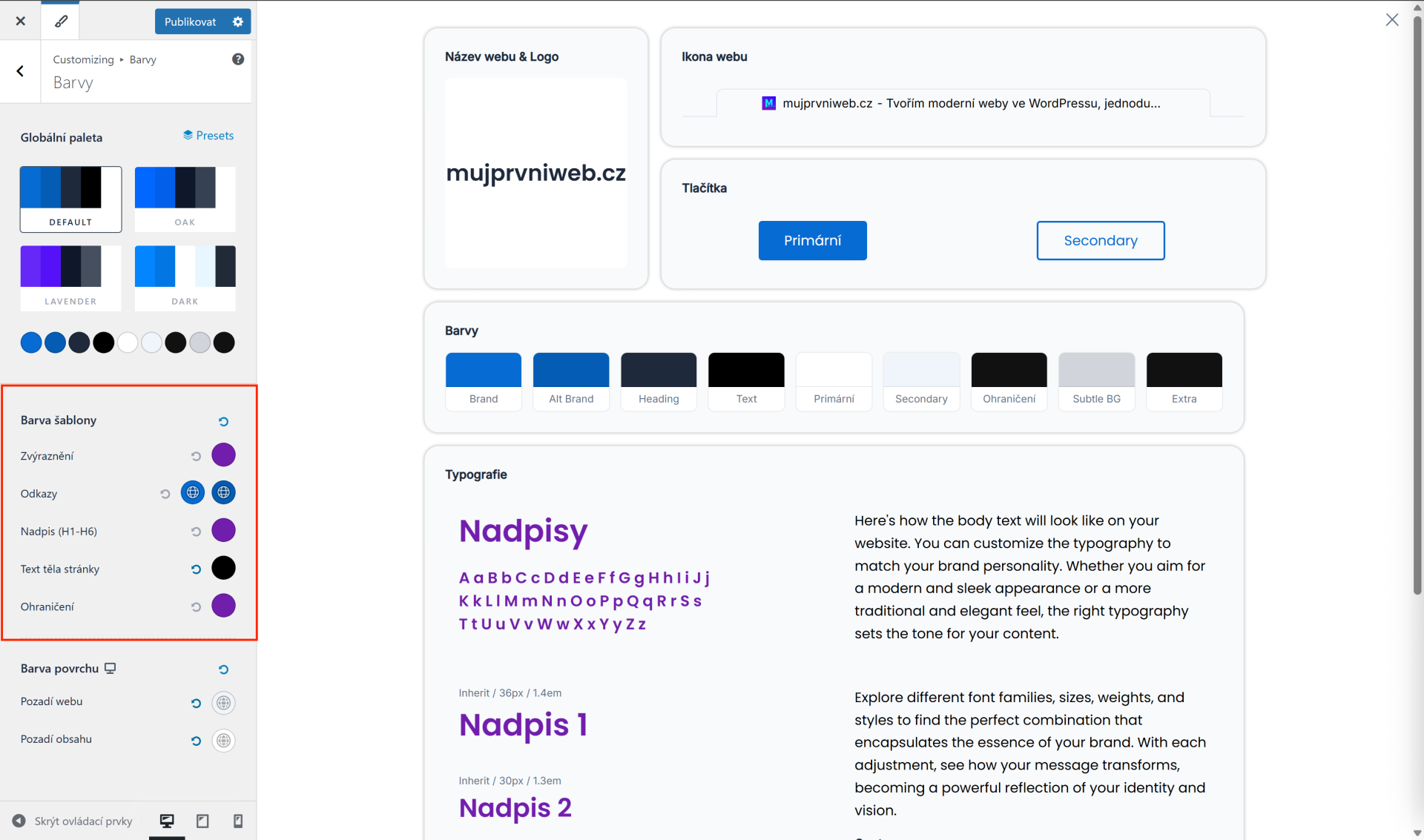 Nastavenie farieb šablóny. - WordPress - Základy - WordPress - Základy